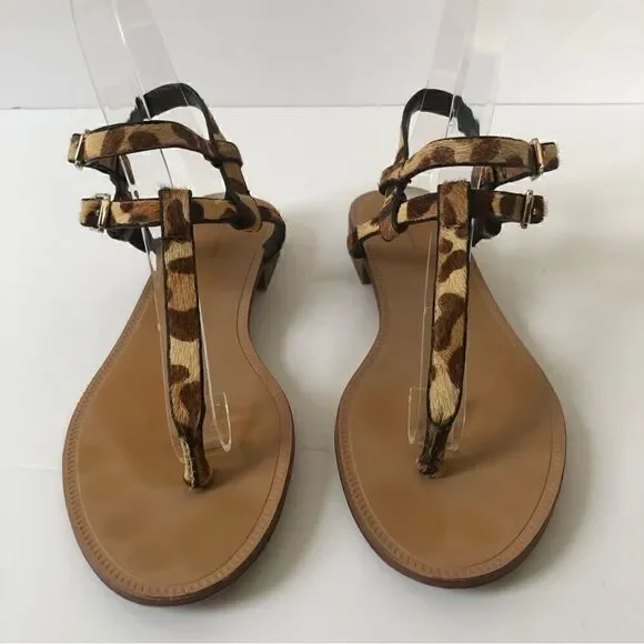 Zara leopard print real calf hair strappy thong sandals woman’s size 36 - Picture 4 of 10